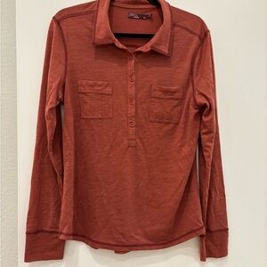 Women's prAna Rust Long Sleeve button collared Shirt boho hiker yoga athleisure